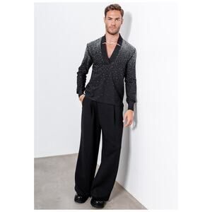 ORTTU Black Star Neck Diamond Long Sleeve Shirt Sz.M